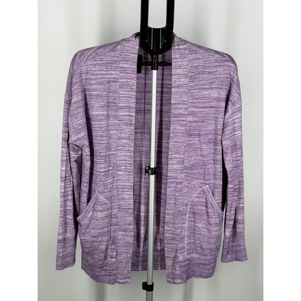 Eddie Bauer Womens Purple Space Dye Open Front Cardigan Thumbhole Pockets Small